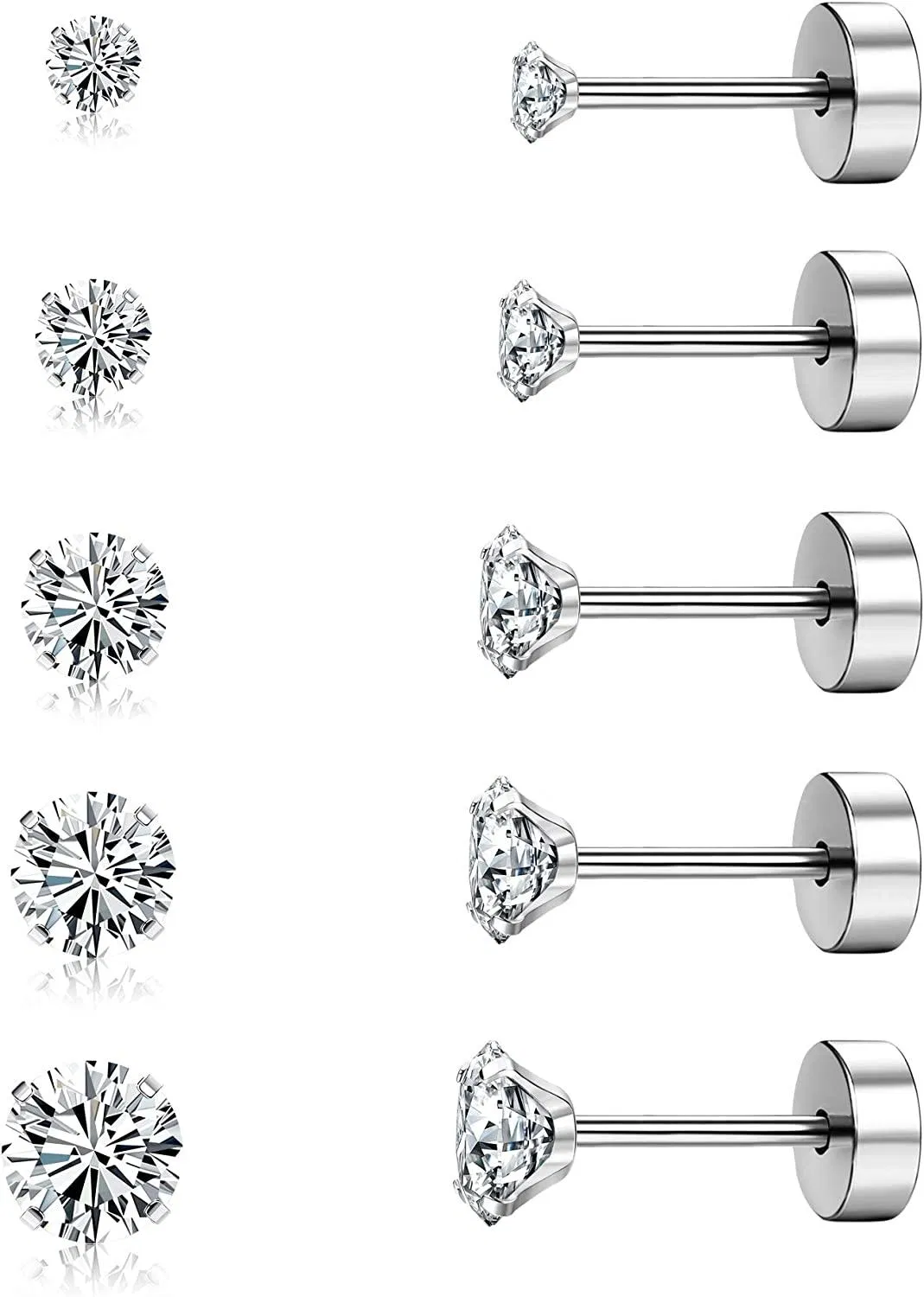 5 Pairs Stainless Earrings set; Cubic Zirconia Stud Earrings for Women Men Tiny Lab diamond Earrings Studs Helix Cartilage earrings - Grocery