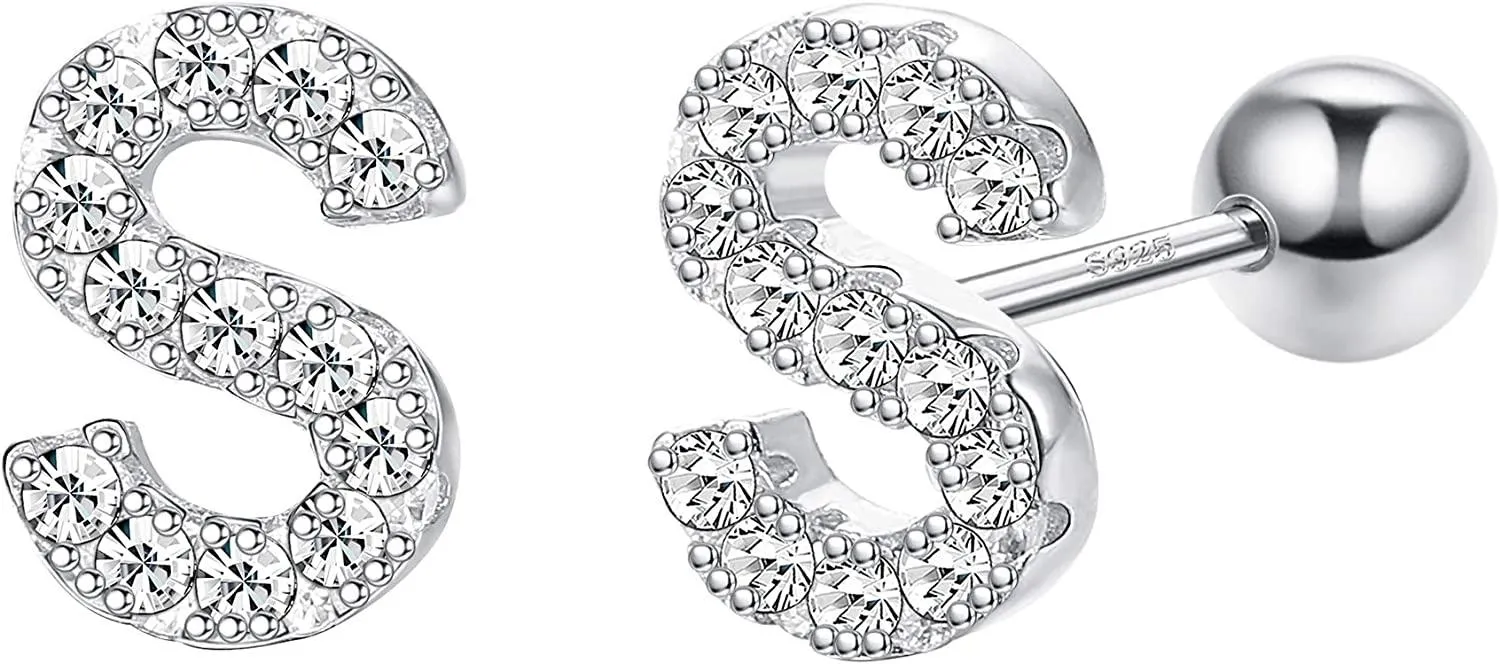 925 Sterling Silver Initial Earrings Screw Back Letter Earrings Initial Jewelry for Women - Grocery