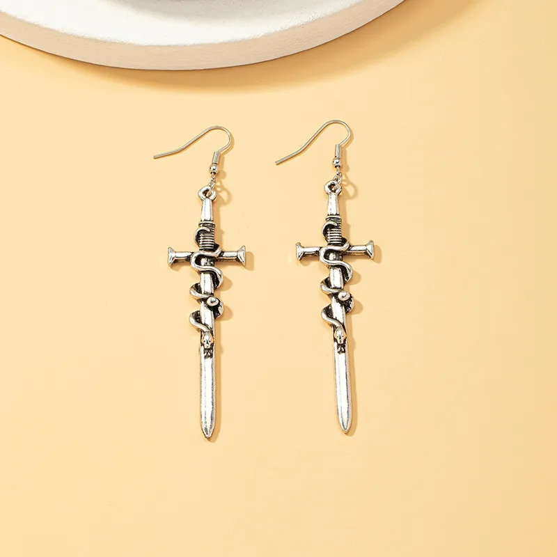 Exaggerated Gothic Sword Earrings Retro Punk Style - Grocery