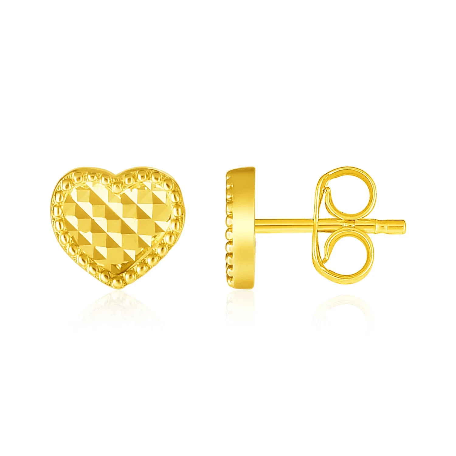 14k Yellow Gold Textured Heart Post Earrings - Grocery