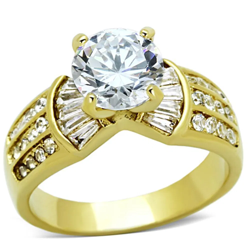 TK1323 - IP Gold(Ion Plating) Stainless Steel Ring with AAA Grade CZ in Clear - Grocery