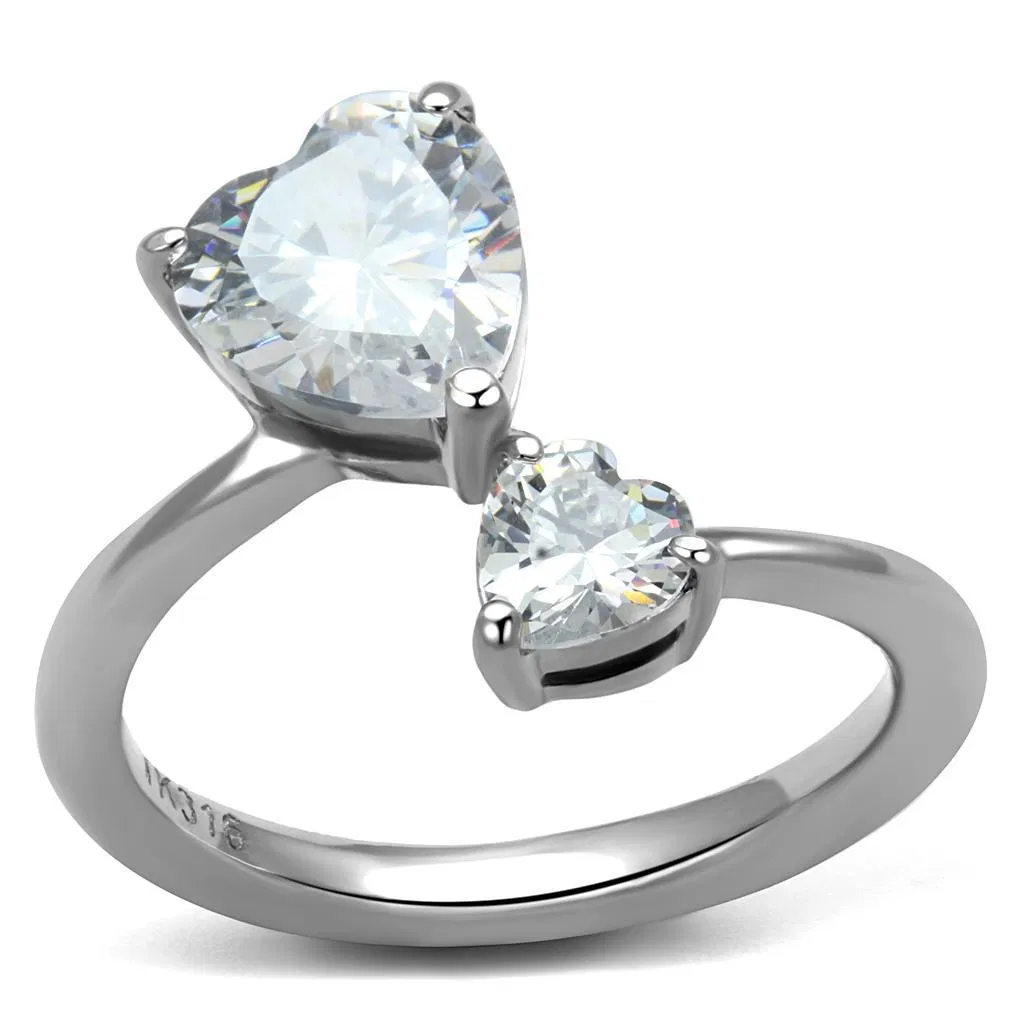 TK2981 - High polished (no plating) Stainless Steel Ring with AAA Grade CZ in Clear - Grocery