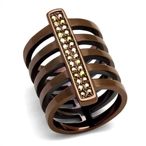 TK2697 - IP Coffee light Stainless Steel Ring with Top Grade Crystal in Light Coffee - Grocery