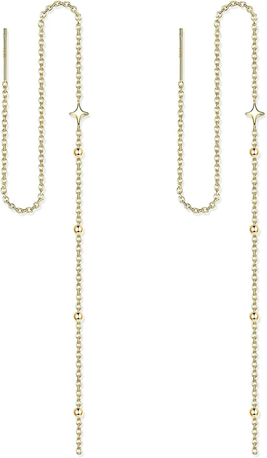 S925 Silver Earrings for Women; Threader Earrings; Long Chain Earrings; Lightweight Dangle Earrings; Hypoallergenic Star Threader Earrings for Women - Grocery