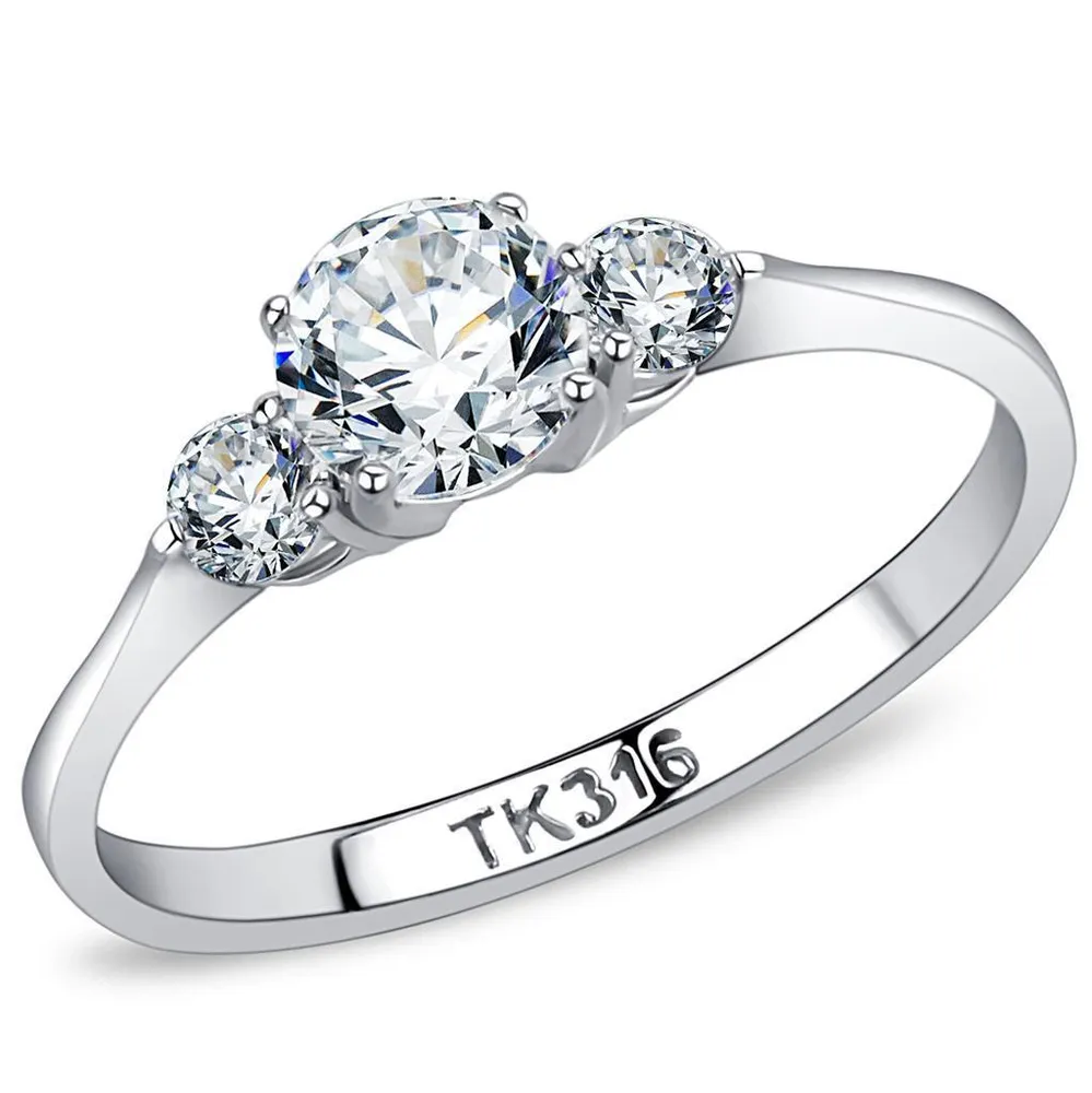 TK3431 - High polished (no plating) Stainless Steel Ring with AAA Grade CZ in Clear - Grocery