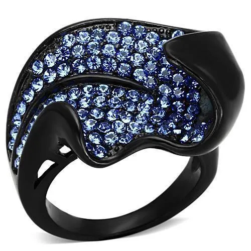 TK1362 - IP Black(Ion Plating) Stainless Steel Ring with Top Grade Crystal in Sapphire - Grocery