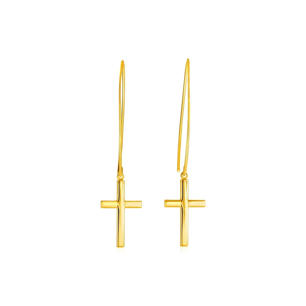 14k Yellow Gold Dangle Cross Earrings - Grocery