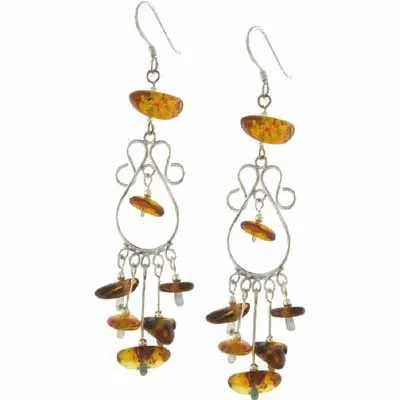Sterling Silver Amber Dangle Chandelier Earrings - Grocery