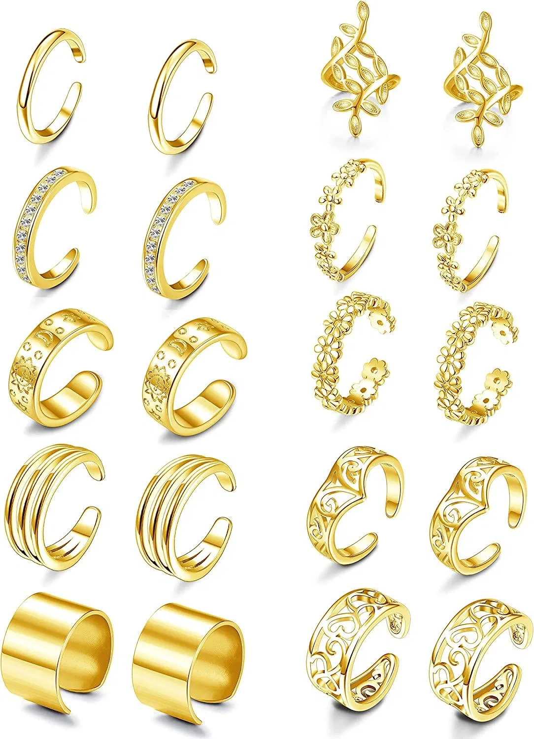 10Pairs Adjustable Ear Cuff Clip Earrings Set for Women Stainless Non-Piercing Cartilage Clip On Wrap Earring Set - Grocery