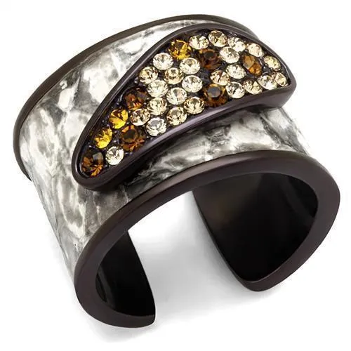 TK2781 - IP Dark Brown (IP coffee) Stainless Steel Ring with Top Grade Crystal in Multi Color - Grocery