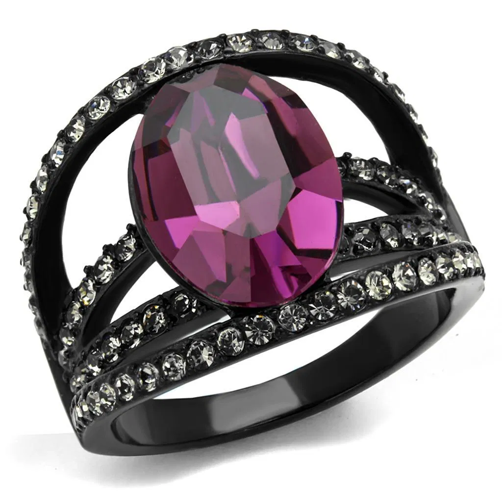 TK2348 - IP Black(Ion Plating) Stainless Steel Ring with Top Grade Crystal in Amethyst - Grocery