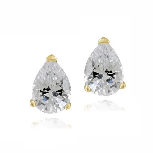 18K Gold Plated CZ Teardrop Stud Earrings, 7x5mm - Grocery