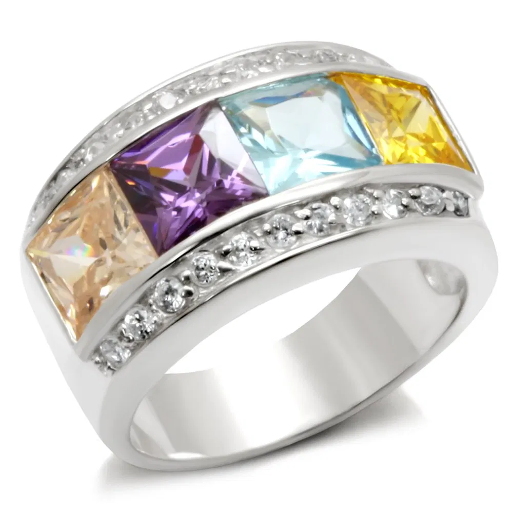 32919 - High-Polished 925 Sterling Silver Ring with AAA Grade CZ in Multi Color - Grocery