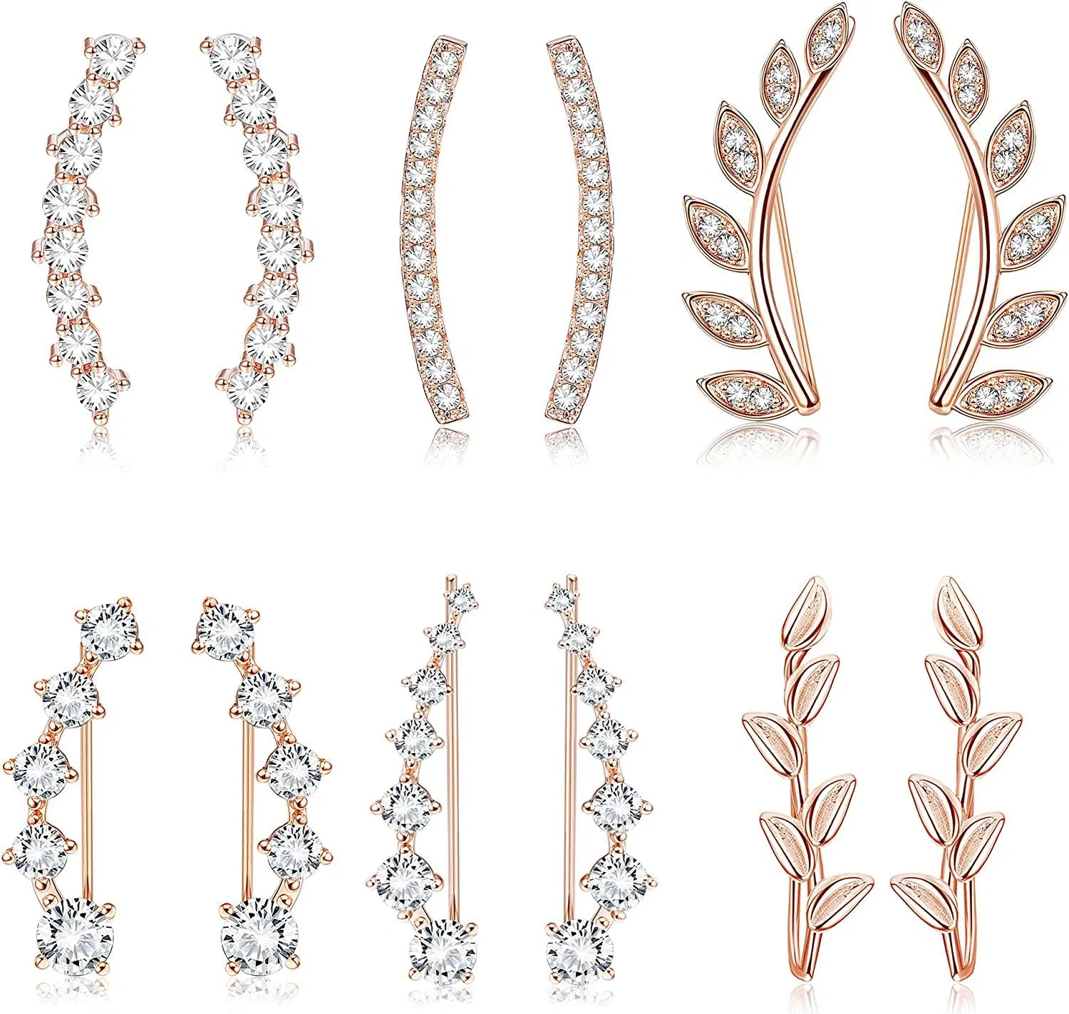 6Pairs Ear Cuffs Climber Hoop Earring CZ Arrow Crawler Stud Earring Jacket for Women - Grocery