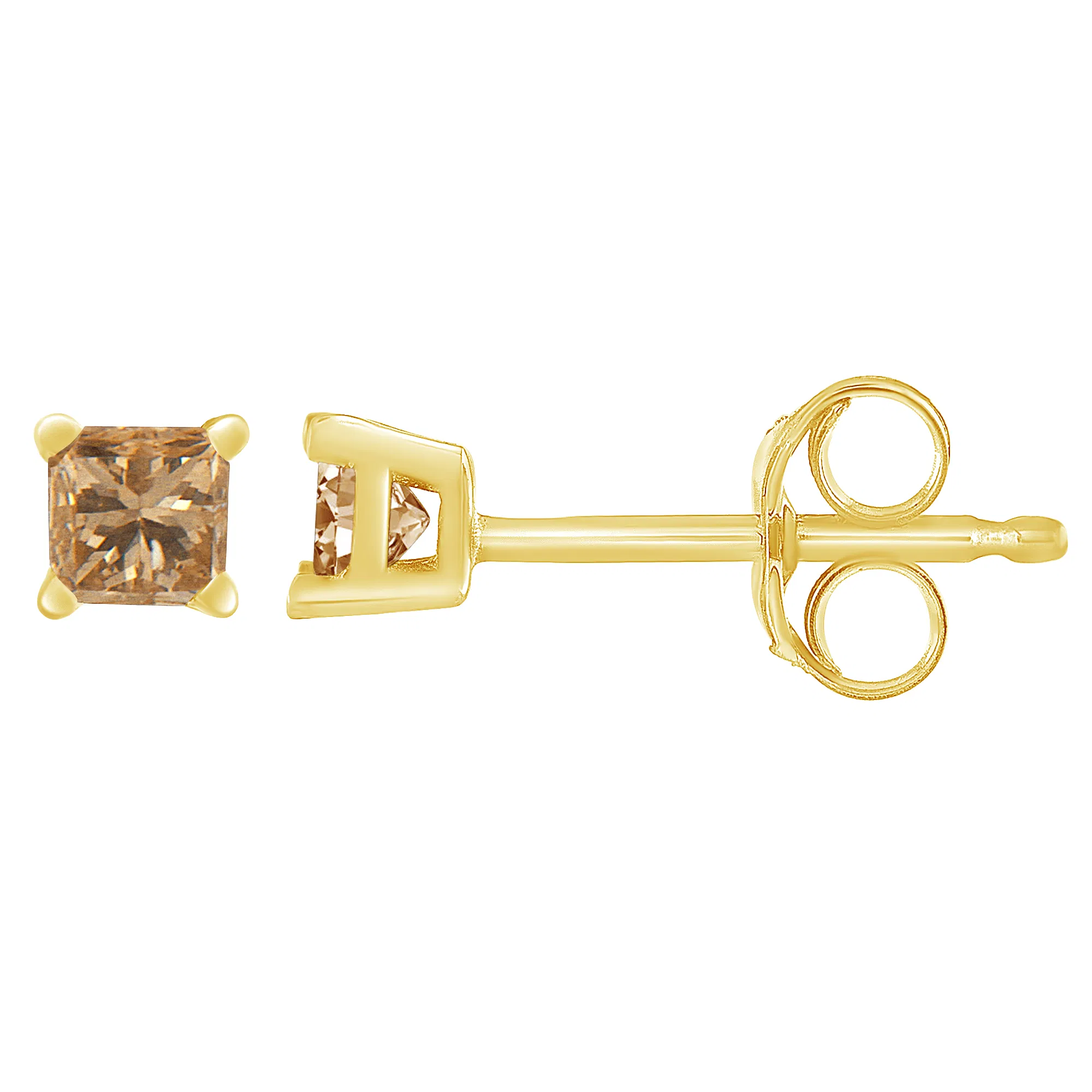 14K Yellow Gold 0.40 Cttw Princess-Cut Square Champagne Diamond Stud Earrings (Natural Color, I2-I3 Clarity) - Grocery