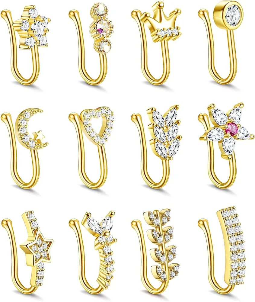 Nose Cuffs Fake Nose Ring Hoop Stud Copper Faux Clip on Nose Ring Fake Nose Rings for Women - Grocery