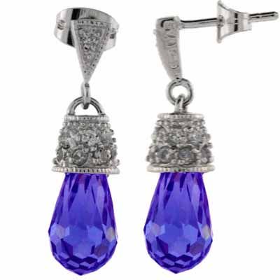 Sterling Silver Tanzanite & White CZ Raindrop Dangle Earrings - Grocery
