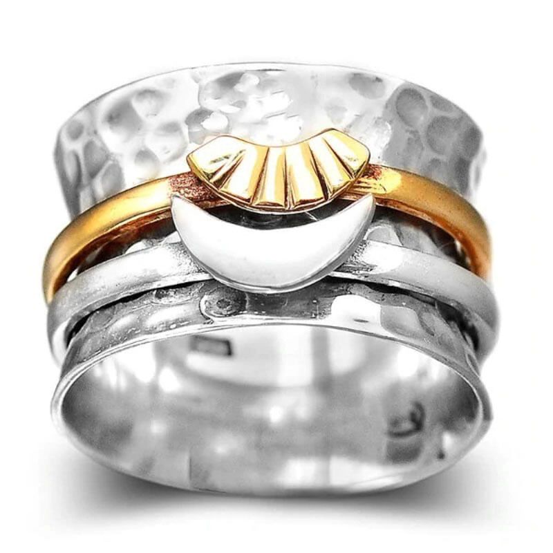 Creative Retro Moon Sun Rotatable Ladies Decompression Ring - Grocery