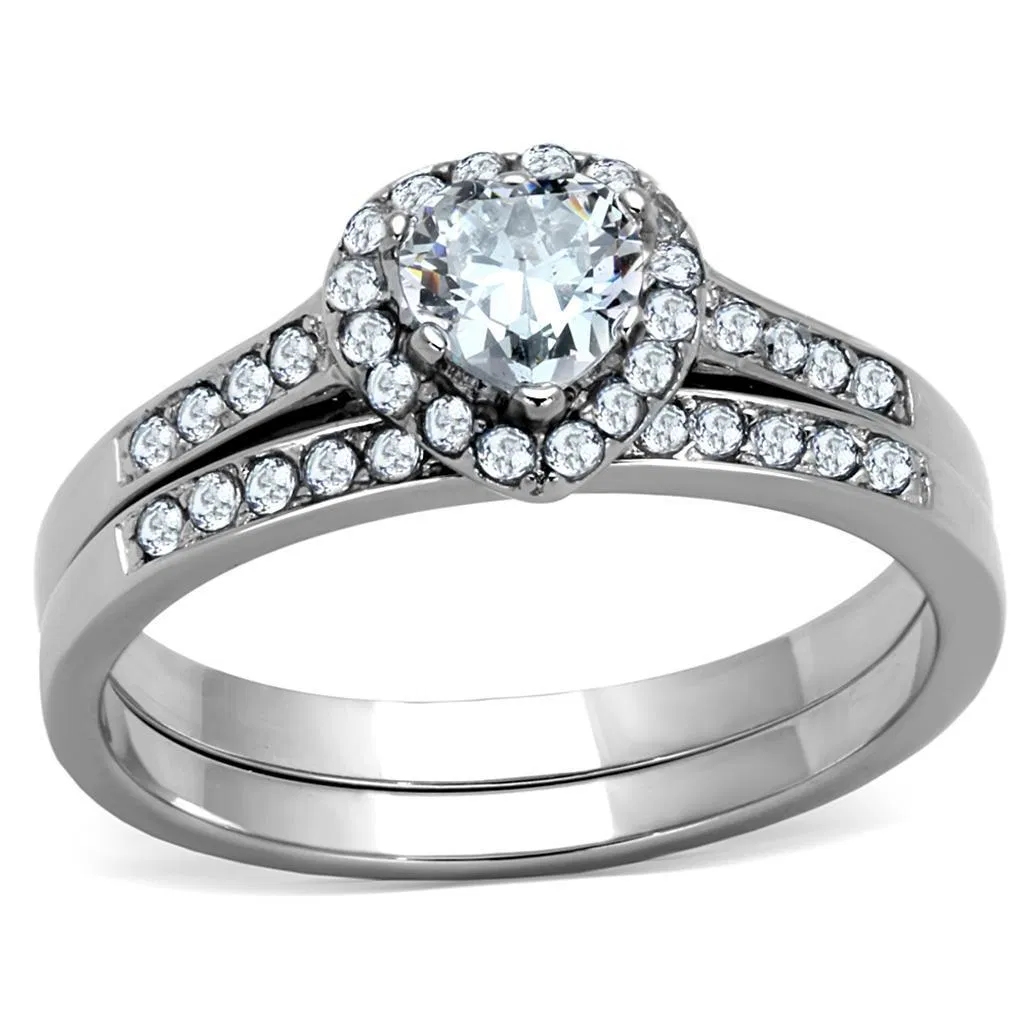 TK1W161 - High polished (no plating) Stainless Steel Ring with AAA Grade CZ in Clear - Grocery