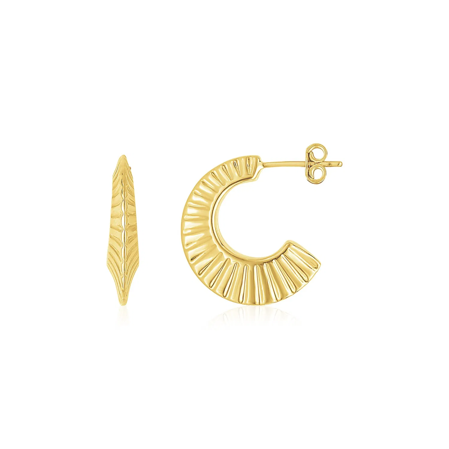 14K Yellow Gold Graduated Scalloped Pointed Half Hoops - Grocery