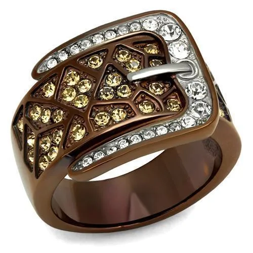 TK2770 - Two Tone IP Light Brown (IP Light coffee) Stainless Steel Ring with Top Grade Crystal in Citrine Yellow - Grocery