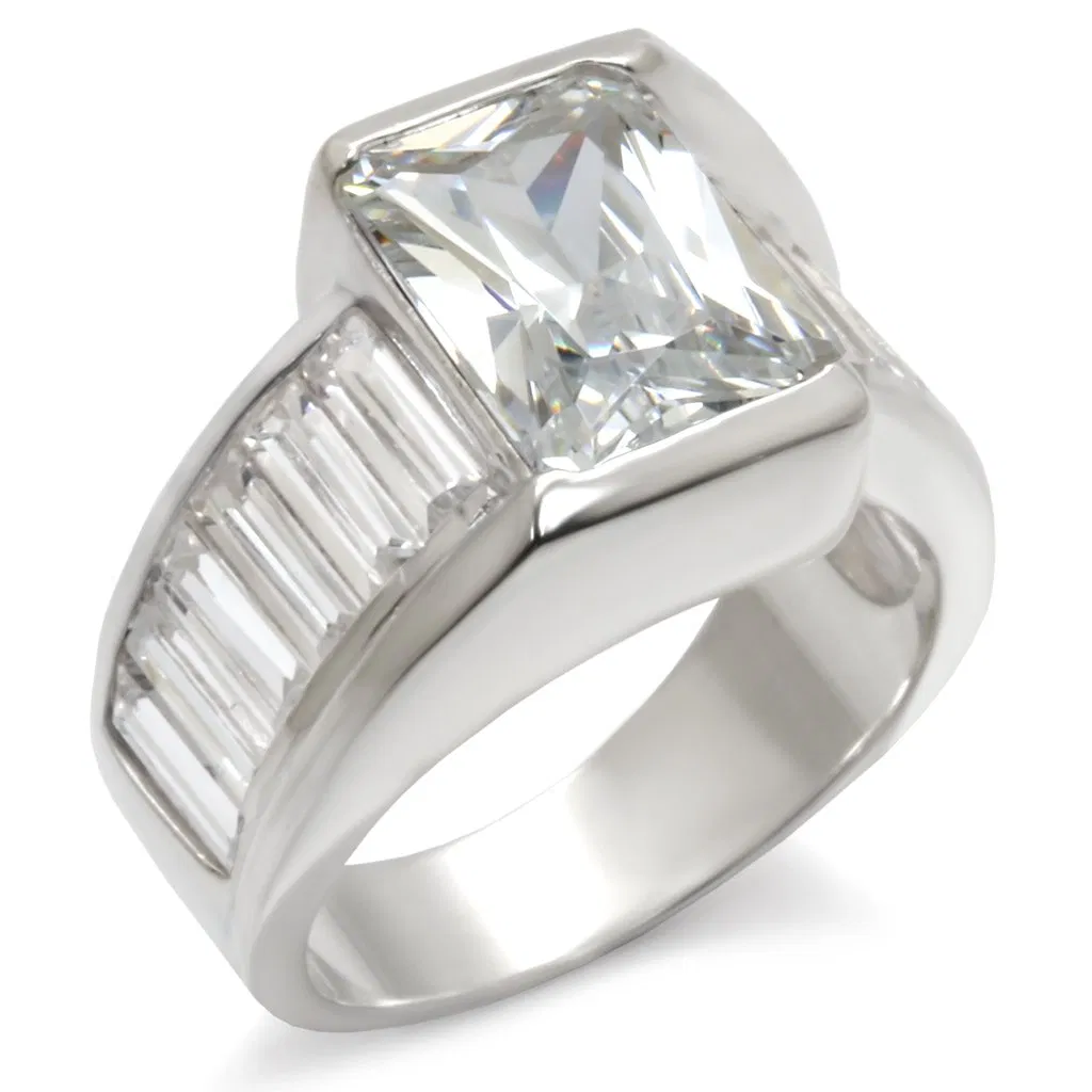30331 - High-Polished 925 Sterling Silver Ring with AAA Grade CZ in Clear - Grocery