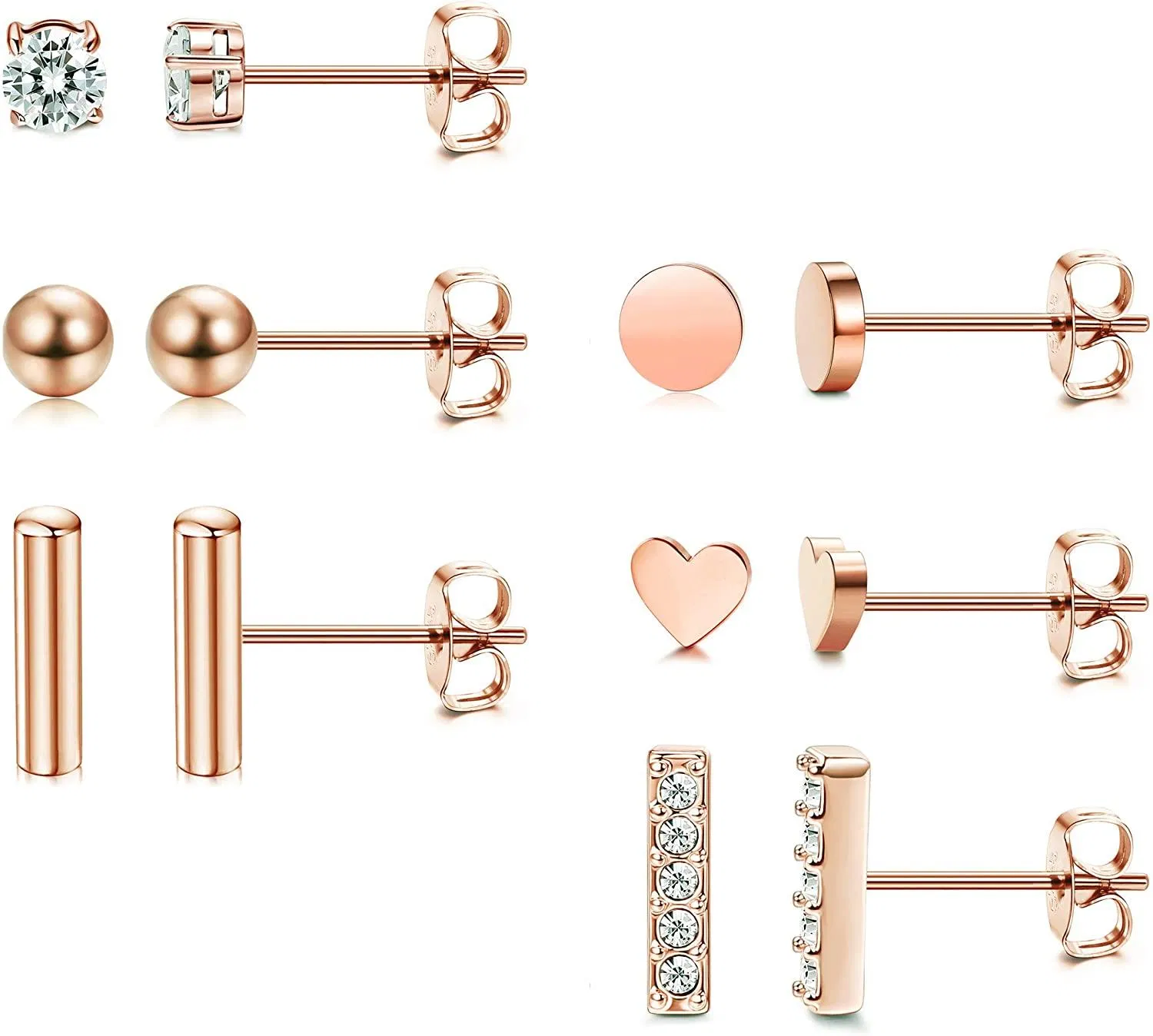 925 Sterling Silver Stud Earrings Set for Women 18K Gold Plated CZ Bar Ball Tiny Earrings Stud Earrings Set for Sensitive Ears - Grocery