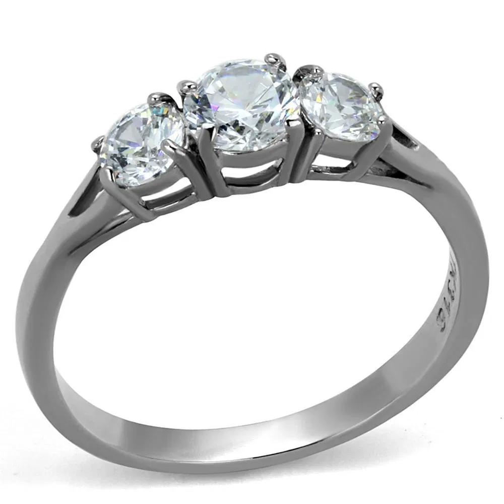 TK2260 - High polished (no plating) Stainless Steel Ring with AAA Grade CZ in Clear - Grocery