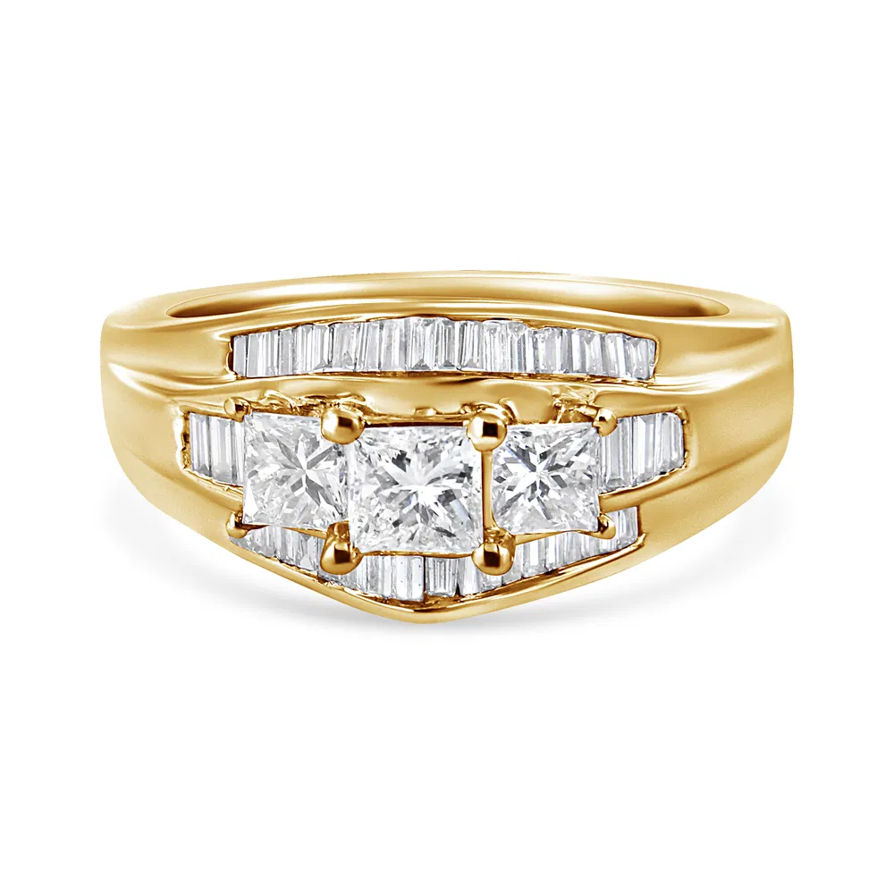 14K Yellow Gold 1 1/2 Cttw Princess and Baguette-Cut Diamond 3-Stone Ring (H-I Color, VS2-SI1 Clarity) - Grocery