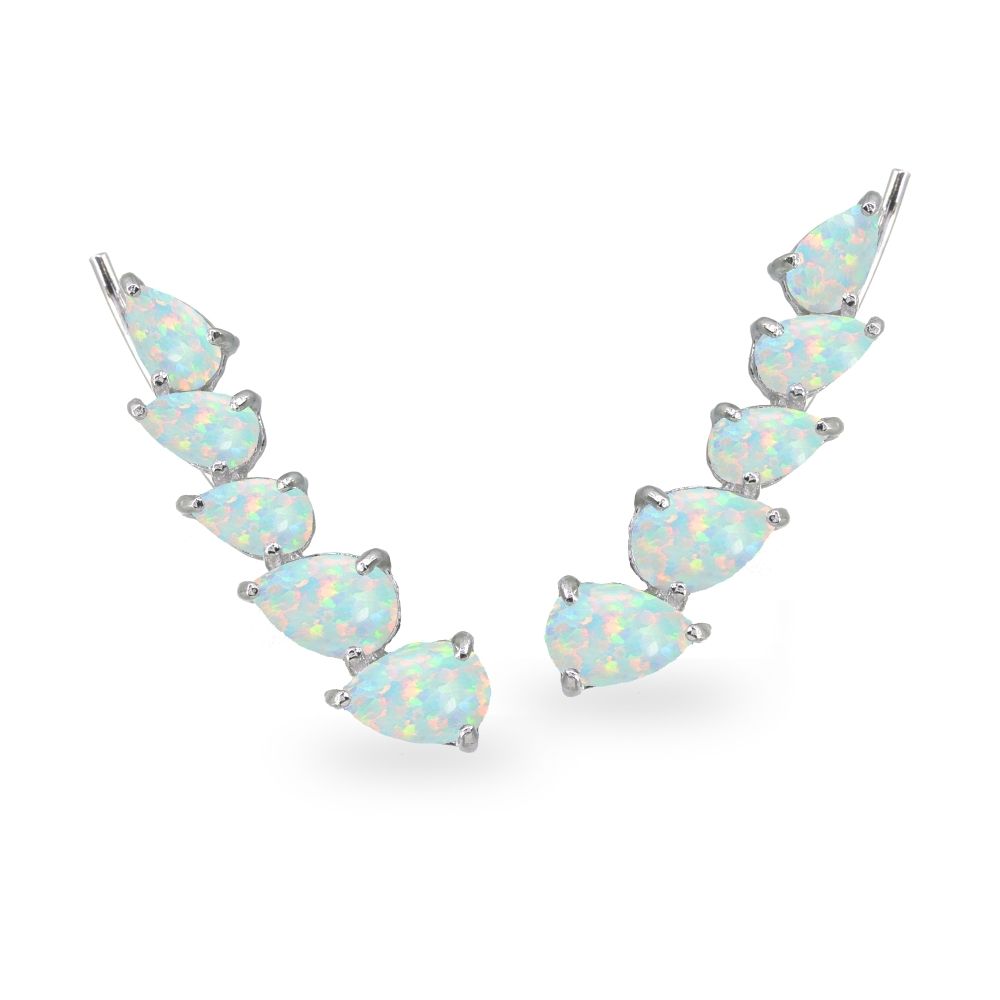 Sterling Silver Simulated Opal Teardrop Curved Climber Crawler Earrings - Grocery