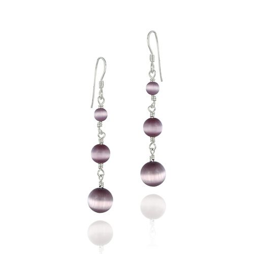 Lavender Cats Eye and Sterling Silver Dangle Bead Earrings - Grocery