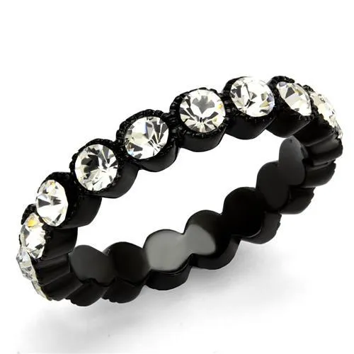 TK2207 - IP Black(Ion Plating) Stainless Steel Ring with Top Grade Crystal in Clear - Grocery