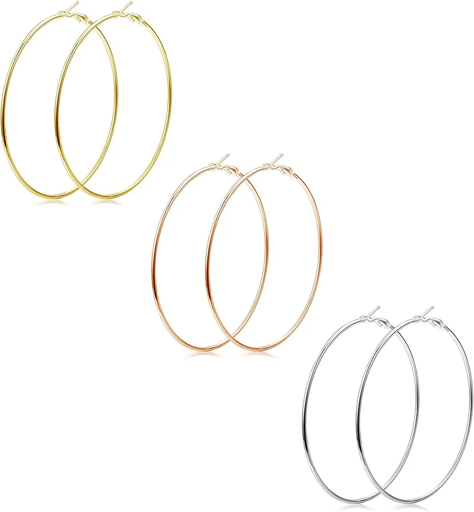 3Pairs Stainless Big Hoop Earrings for Women Large Circle Earrings Daimeter 100mm - Grocery
