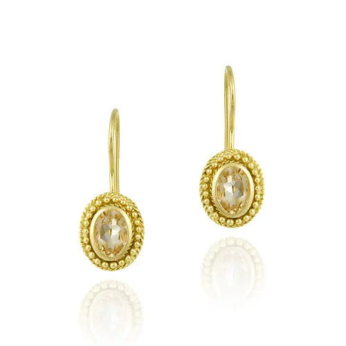 18K Gold over Sterling Silver Citrine Bali Bead Oval Leverback Earrings - Grocery
