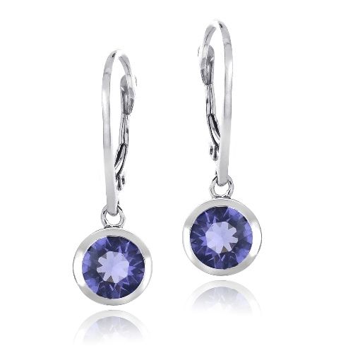 Sterling Silver Violet Round Leverback Earrings Made with Swarovski Elements - Grocery