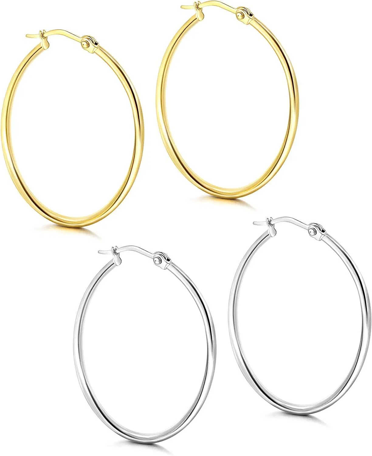 2 Pairs Stainless Hoop Earrings Set Cute Huggie Earrings for Women; Two Color in One Set; 40MM - Grocery