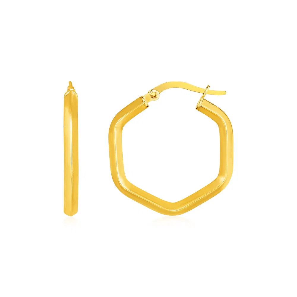 14k Yellow Gold Shiny Hexagon Hoop Earrings - Grocery