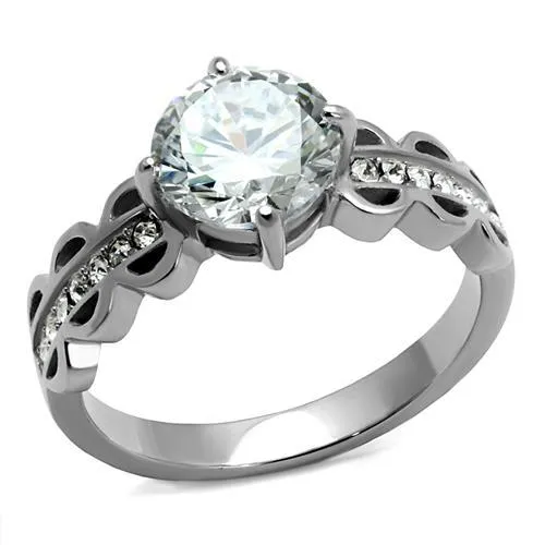 TK2658 - High polished (no plating) Stainless Steel Ring with AAA Grade CZ in Clear - Grocery