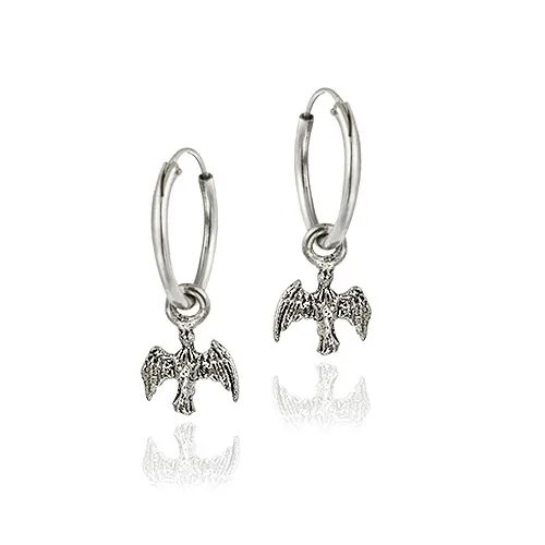 Sterling Silver Dangling Angel Small Hoop Earrings - Grocery