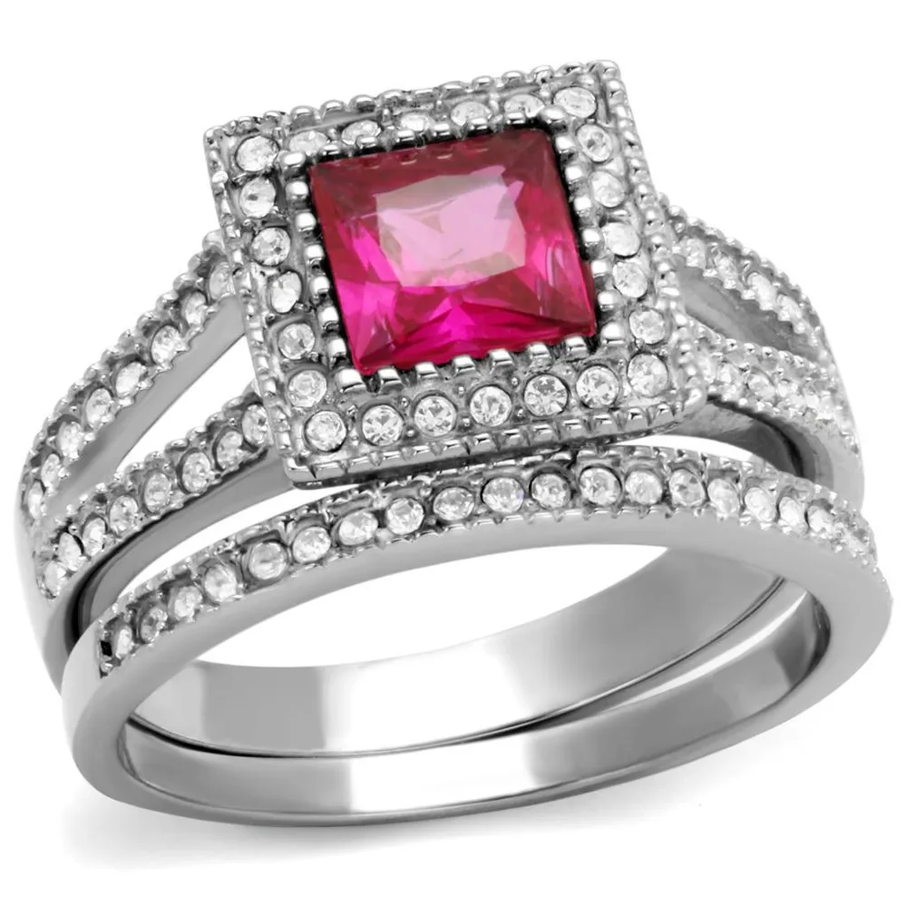 TK2293 - High polished (no plating) Stainless Steel Ring with AAA Grade CZ in Ruby - Grocery