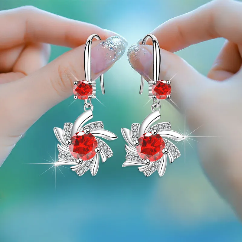 Elegant Waterdrop Zircon Blue Snowflake Earrings 18K Gold Plated Floral Ear Jewelry - Grocery