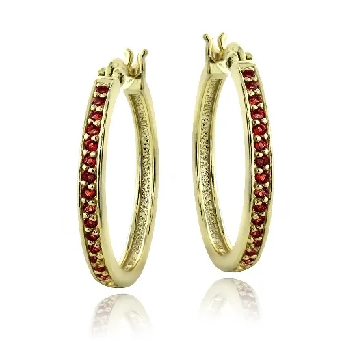 Gold Tone over Sterling Silver 1ct Garnet 25mm Round Hoop Earrings - Grocery