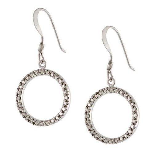Sterling Silver Diamond Accent Open Circle Dangle Earrings - Grocery