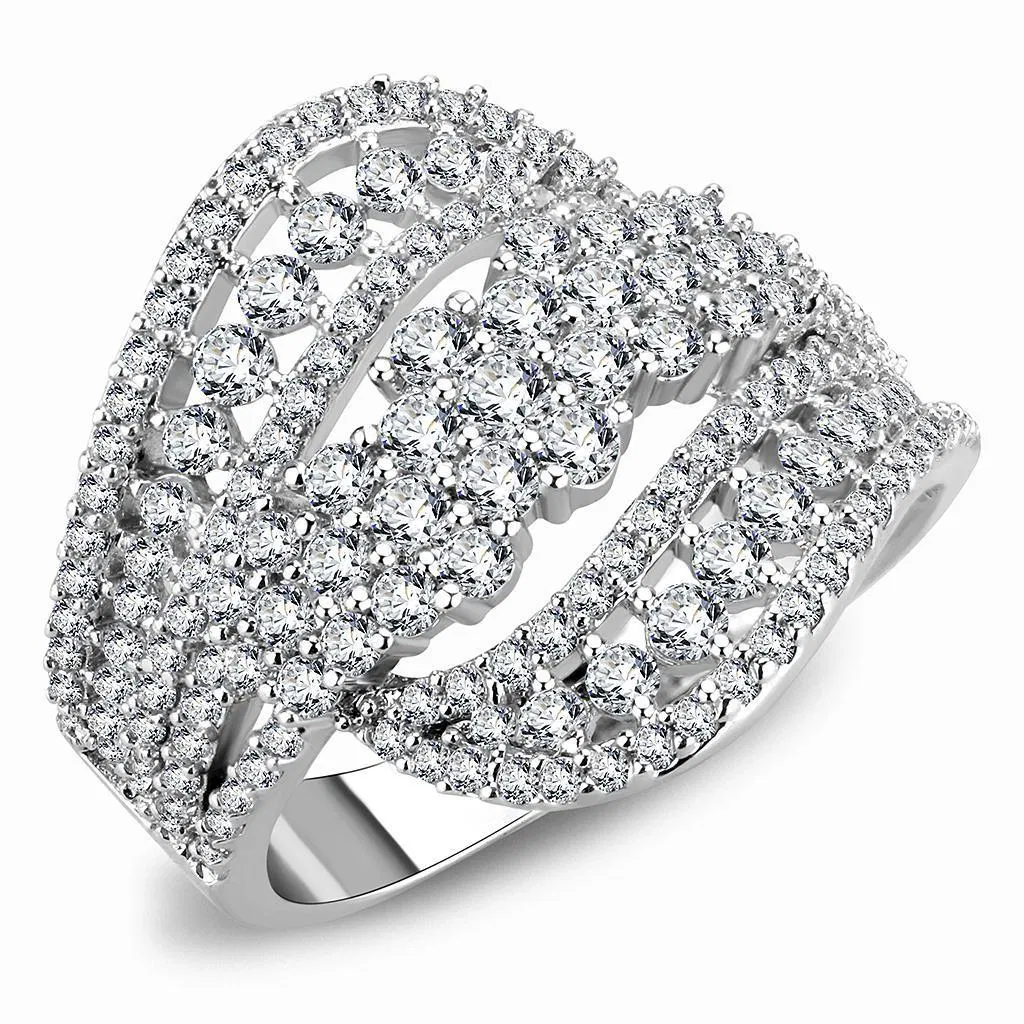 3W1445 - Rhodium Brass Ring with AAA Grade CZ in Clear - Grocery