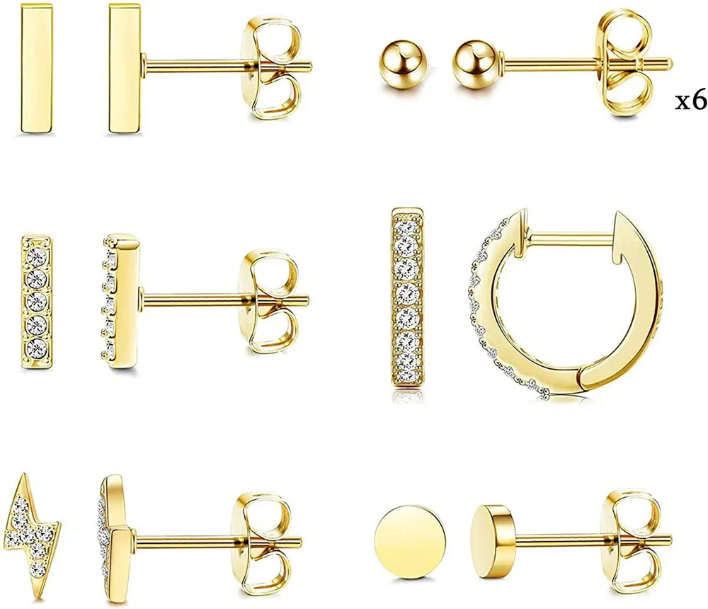 11 Pairs Cartilage Stud Earrings Set for Women Minimalist Tiny Ball Earrings Hoop Huggie Lightning Bar CZ Stud Earring Set - Grocery