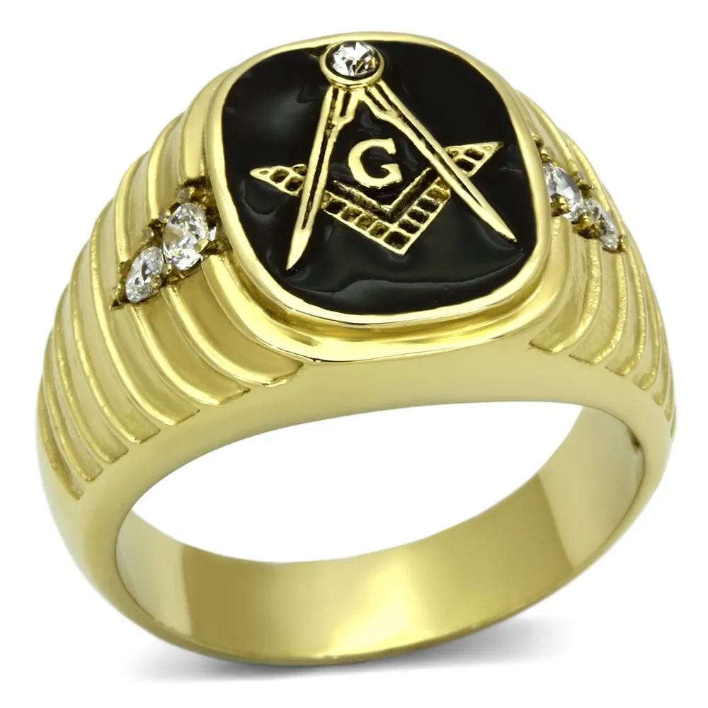 TK776 - IP Gold(Ion Plating) Stainless Steel Ring with Top Grade Crystal in Clear - Grocery