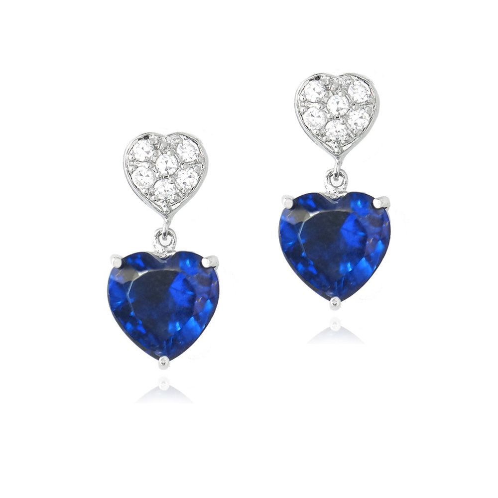 Blue & White CZ Double Heart Dangle Earrings - Grocery
