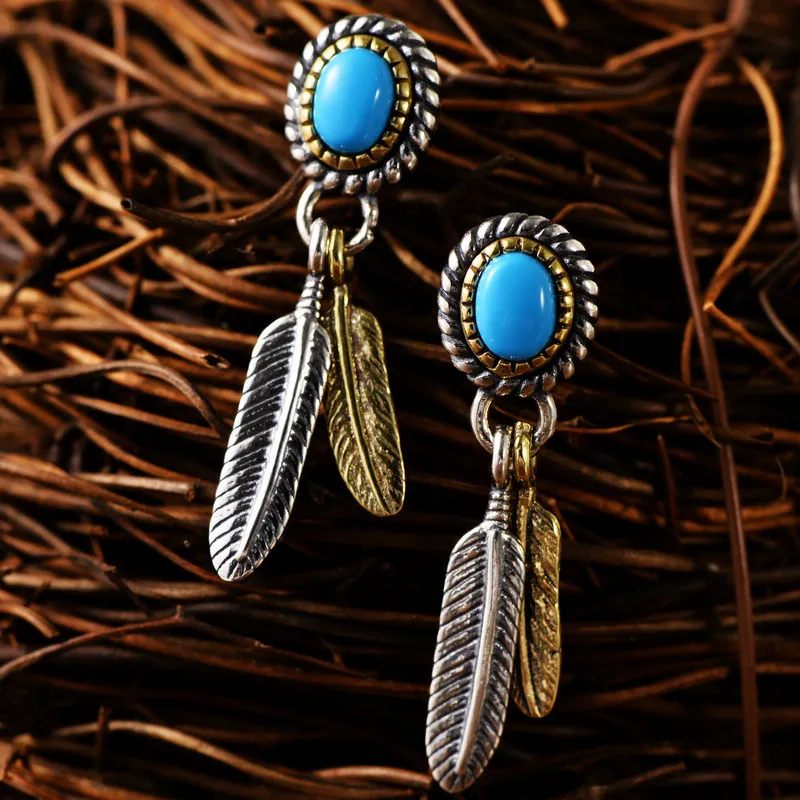 Sterling Silver Vintage Indian Feather Earrings - Grocery
