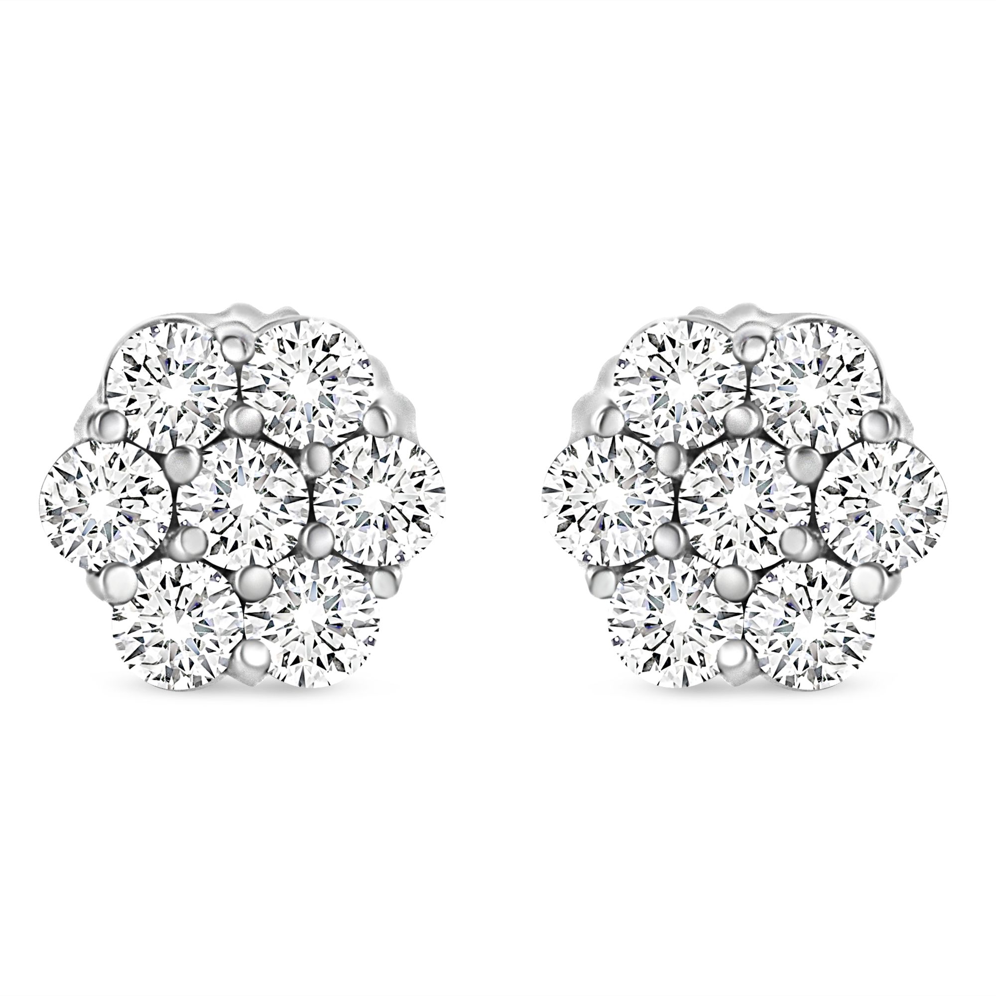 14K White Gold 1/3 Cttw Floral Cluster Diamond Stud Earrings with Screw backs (I-J Color, SI2-I1 Clarity) - Grocery