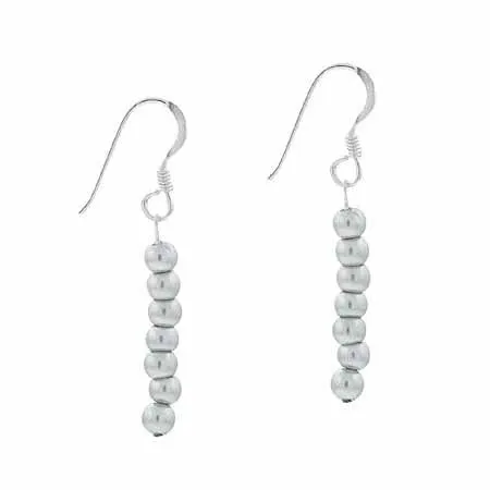 Sterling Silver Simulated Gray Pearl Stone 6 Bead Beaded Dangle Earrings - Grocery